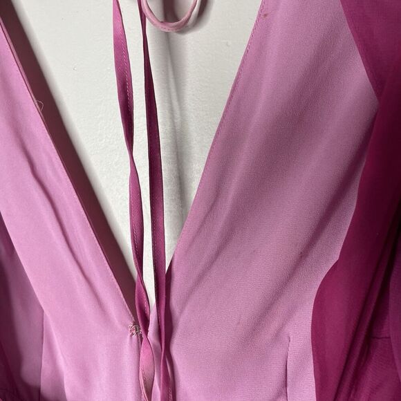 TOCCIN Romper Women 6 Pink Tie Dye Plunge Neckline Open Back Sheer Lined - Picture 10 of 12